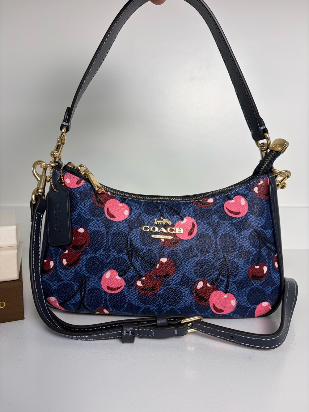 Coach Teri Shoulder Bag Cherry Print Navy